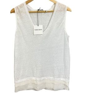 🩷NWT Three Dots Linen Silk Layered Hem White V-Neck Tank Top🩷
